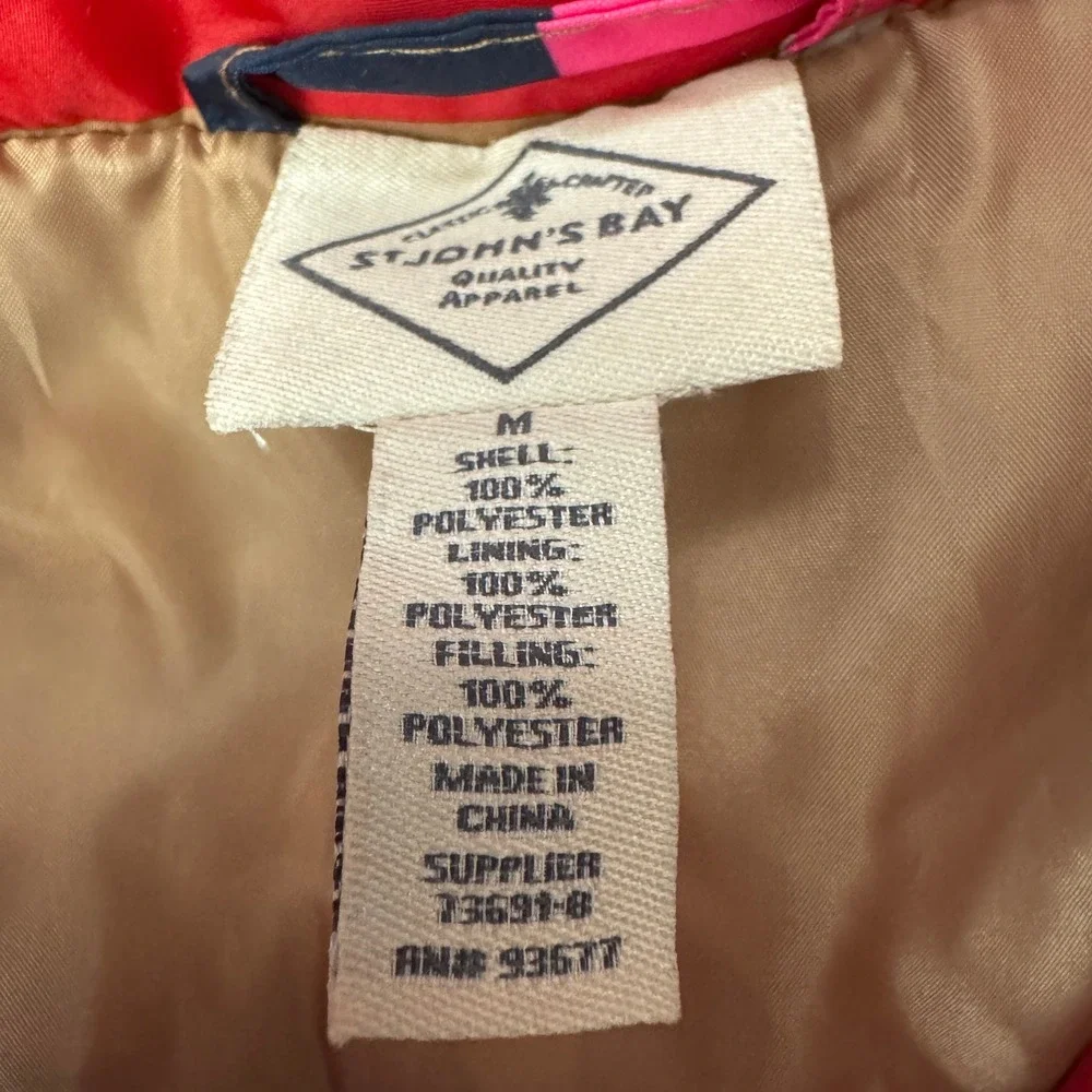 St John's Bay Womens Striped Puffer Jacket‎ Multi Color Full Zip Size Medium